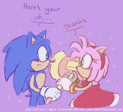 Look who’s blushing — Sonic x Amy Piko Moment amy amy rose character characters digital fan art fanart jesus loves you!!! sonamy sonic sonic the hedgehog sonic x amy the mustard seed life