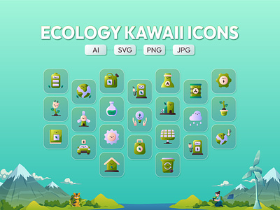 Ecology Icons Design kawaii style. cartoon custom icon design cute eco icons ecology icon free icons gradient icon icon design kawaii icons logo