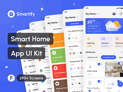 Smartify - Smart Home App UI Kit app app design application design design system figma home automation app home control app interface mobile app portfolio smart home app smart living app template ui ui design ui kit uiux ux design uxui