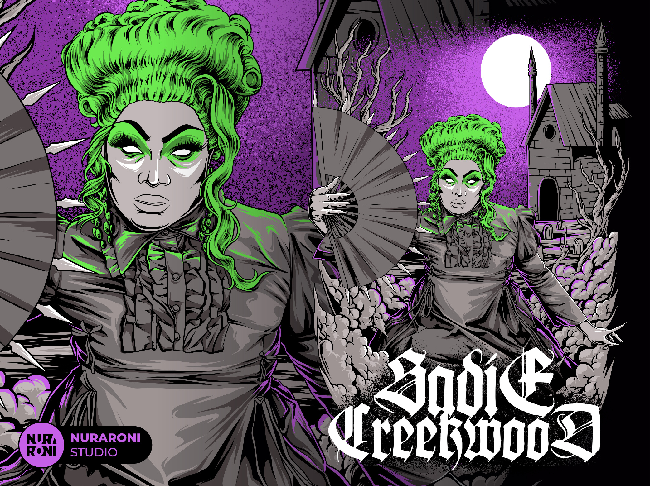 Sadie Creekwood Illustration animation apparel branding cartoon character clothing esport halloween horror illustration logo mascot merchandise motion graphics night nuraroni queen sadie creekwood spooky vector