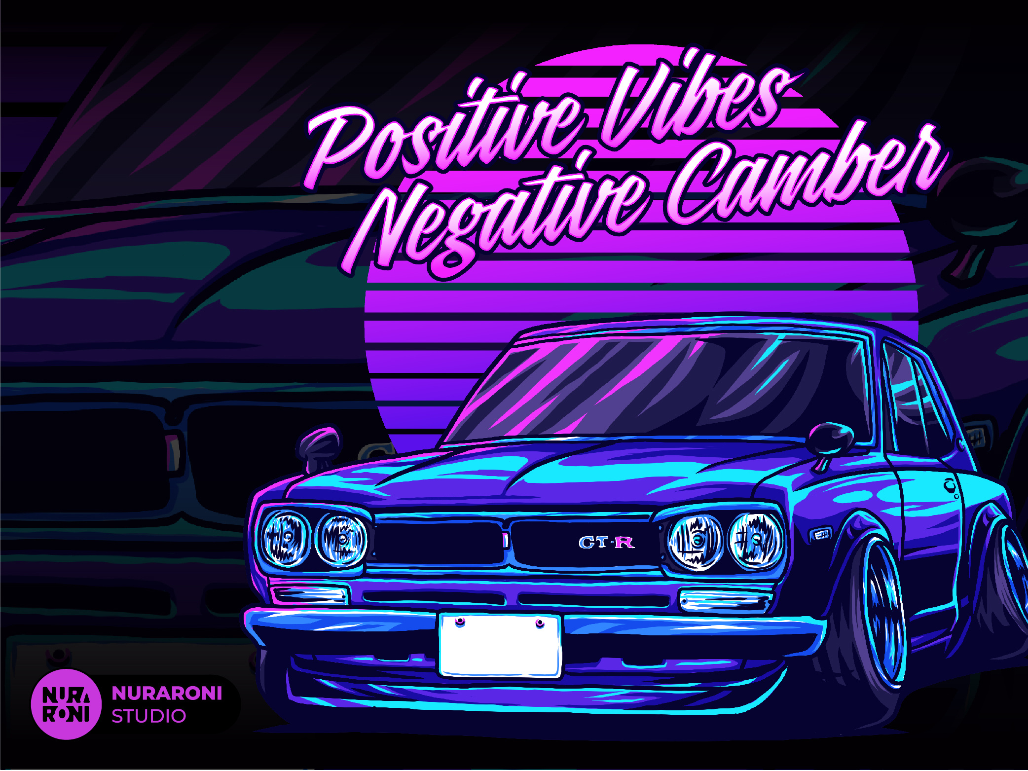Positive Vibes Negative Camber Illustration art auto automotive branding car cartoon character design detailed esport graphic design gtr honda illustration illustrator logo mascot motor vector wheels