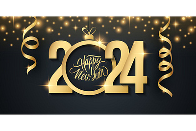 2024 New Year Set 2024 banner 2024 new year black calligraphic calligraphy christmas ball december gold golden greeting card hand drawn handwriting happy new year holiday lettering luxury new year new year 2024 new year card png