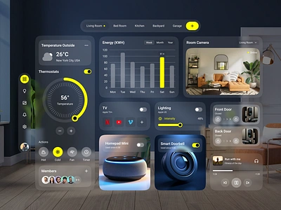 Apple Vision Pro Smart Home UI accessibility app apple apple ios apple vision pro clean control panel dashboard design figma glassmorph home modern smart home smart home ui smarthouse ui user interface ux vision ios