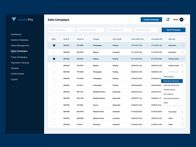 Manage Vendor Sales & Send Campaigns b2b product product design ui ux ux design wireframes