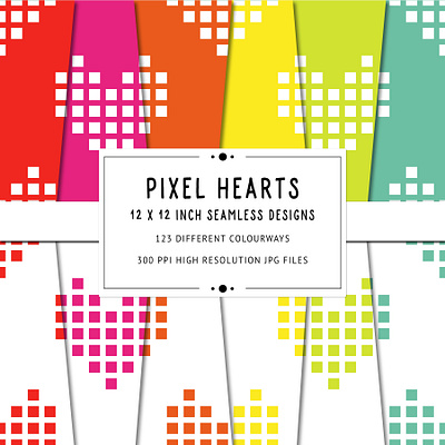 Pixel Hearts Seamless Pattern Pack - 123 Variations background design digital paper digital pattern graphic design hearts high resolution illustration jpg pattern seamless