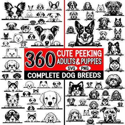 Peeking dogs bundle - Complete breeds bundling cutfile dog dad dog lover dog mama dog mom peeking dogs puppies svg puppy dog owner svg cricut