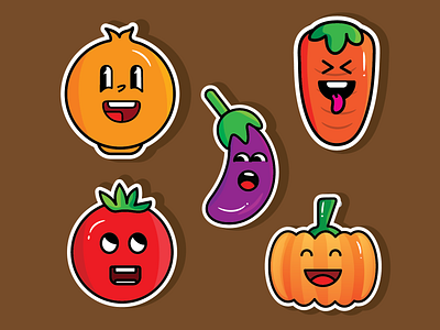 Vegetable Stickers adobe illustrator character design cute vegetables digital illustration flat illustration flat style fun food illustration stickers vector illustration vegetable vegetable characters vegetable illustration vegetable stickers