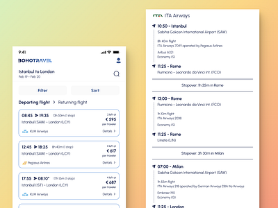 Bohotravel - Flight Booking App , Flight Details clean design cta graphic design minimalistic ui ux