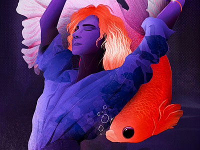 illustration art creative digital fish illustration neon photoshop procreate women