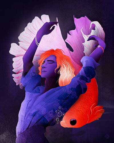 illustration art creative digital fish illustration neon photoshop procreate women