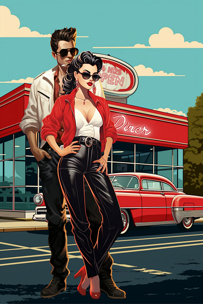 Rockabilly Couple 1 america american car cars couple diner man men rockabilly woman women