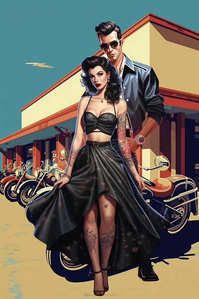 Rockabilly Couple 3 america american canva car cars couple couples diner graphic design illustration man men rockabilly woman women