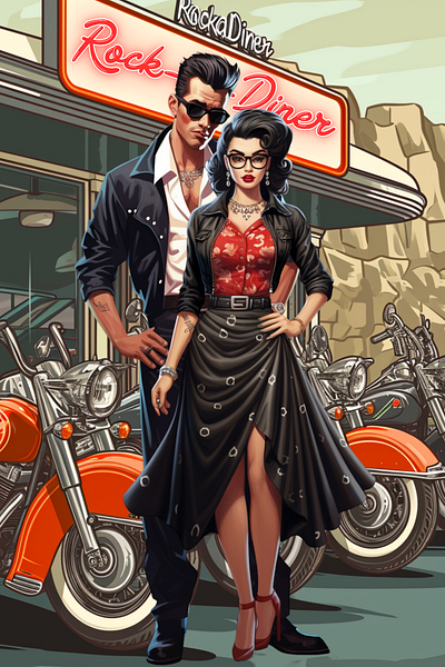 Rockabilly Couple 4 america american canva car couple diner graphic design illustration man men rockabilly woman women