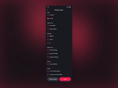 Filtering action button app dark mode filtering page mobile