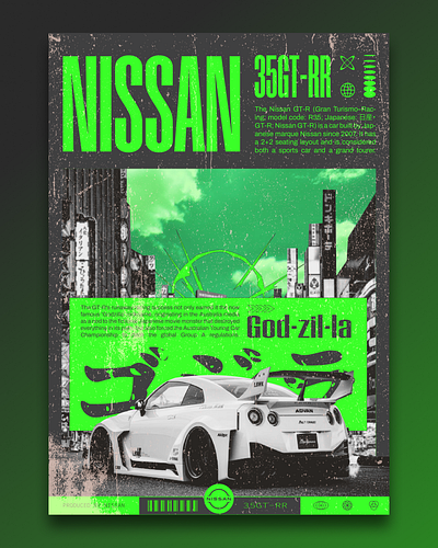 NISSAN "GODZILLA" GT-R graphic design illustration typography
