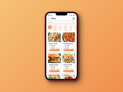 A screen showing a menu and options to order or customise food ui
