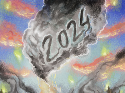 "2024" 2024 art color pencil design draw dream graphic design illustration new year eve nft postcard war water ink
