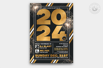 New Year Flyer Template V6 champagne club flyer party new festival typographic fireworks gold golden health midnight music night nightclub nye party prosperity template years
