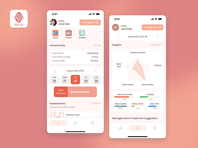 Moirai Endocare Mobile App: UI/UX Case Study (2023) branding case study design endometriosis endometriosis app endometriosis assessment health app mobile app mobile app design moirai endocare moirai tech period tracker ui ui design ux women health app womens health app