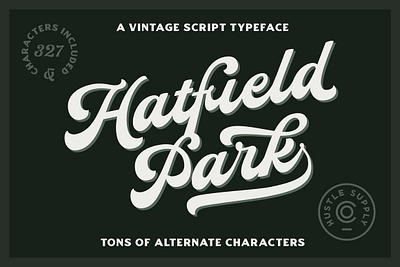 Hatfield Park - Vintage Script Font baseball cursive baseball script bold script ligature font retro font sign painting signage signature swashes vintage athletics