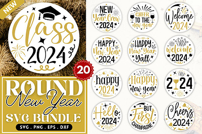Happy New Year Round Sign Bundle 2022 svg 2023 svg christmas quote svg christmas svg cricut svg cut file svg digital clipart family christmas svg hand lettered svg happy 2024 svg happy new year 2024 happy new year png happy new year svg new year bundle svg new year eve quote new year party new year svg new years svg svg svg bundle svg