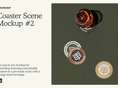 Coaster Scene #2 Mockup beer mockup cafe branding circle coaster coaster coaster mockup cocktail craft icons paper coaster photoshop psd restaurant branding restaurant mockup round coaster