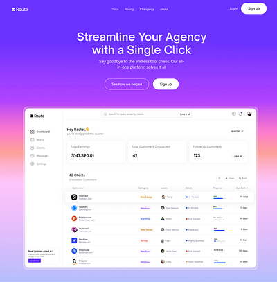 Route - Streamline your Agency with a single click best design freelance freelance website herosection lading page motion graphics popular design product design route saas design top websties trending design website website design website inspiration website landing page design