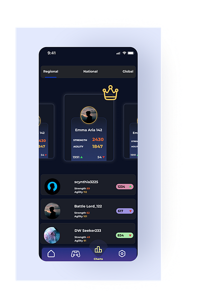 Leaderboard Screen Design for a Gaming App app design ui ux