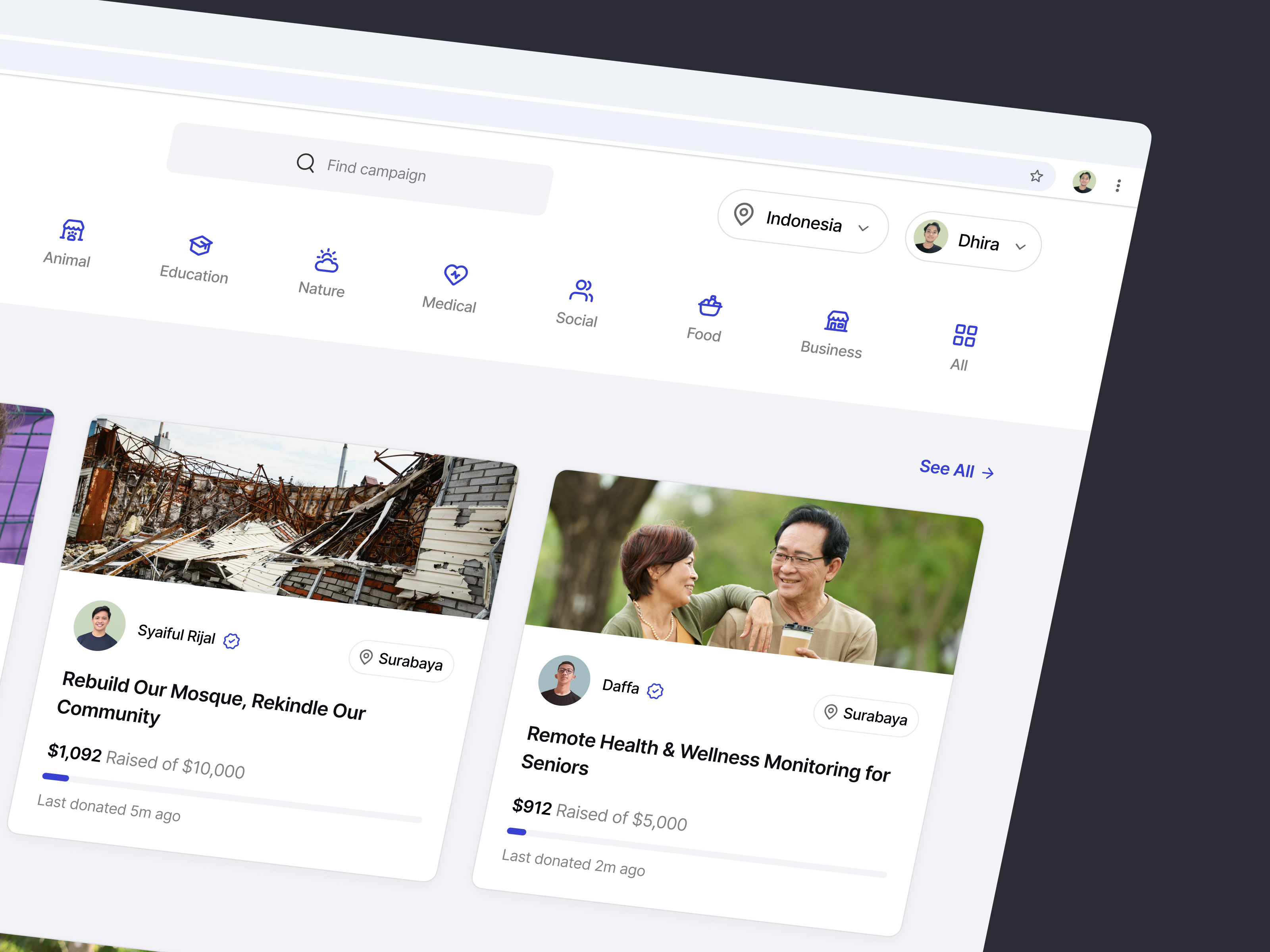 Nefund - Crowdfunding Dashboard campaign causes charity crowdfunding design donation ewallet finance financial fintech funds help product design ui ui design uiux wallet
