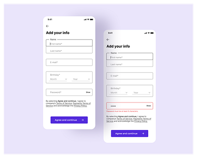 Account creation page app design ui ux