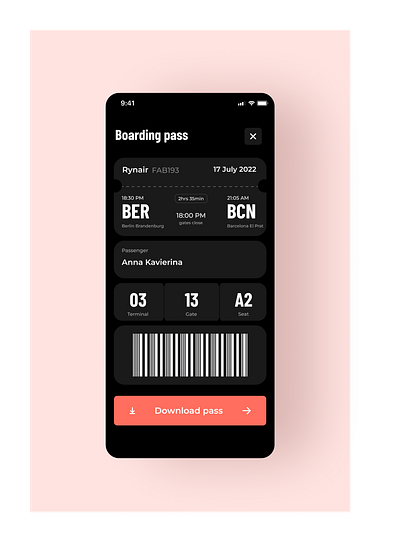 Boarding pass design concept design ux