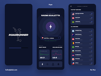 Roadrunner VPN App UI/UX Design app app design graphic design ui ui design ux ux design