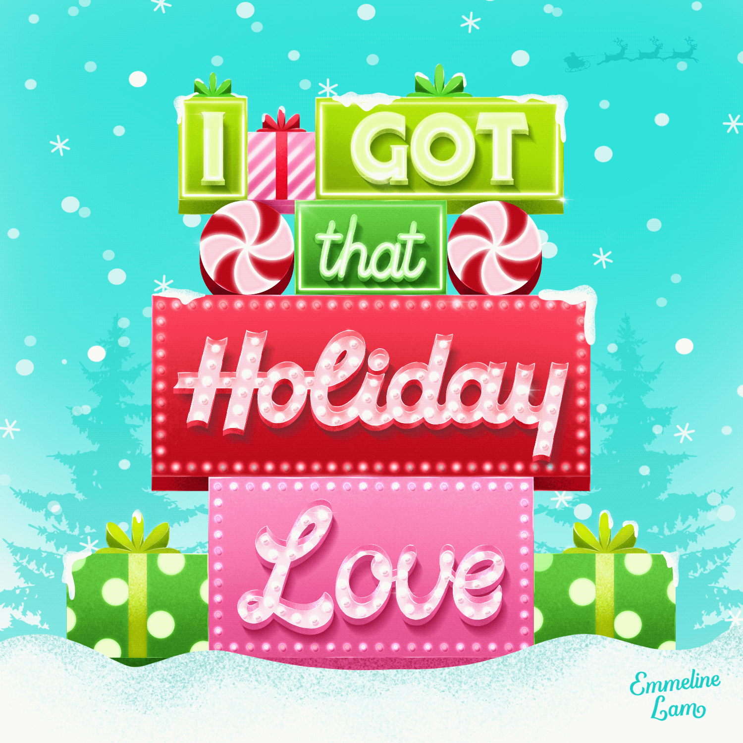 Holiday Love animation custom type design graphic design hand lettering holiday illustration lettering motion graphics neon sign procreate script type typography winter