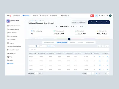 Sold And Stagnant Items Report ui ux webapp