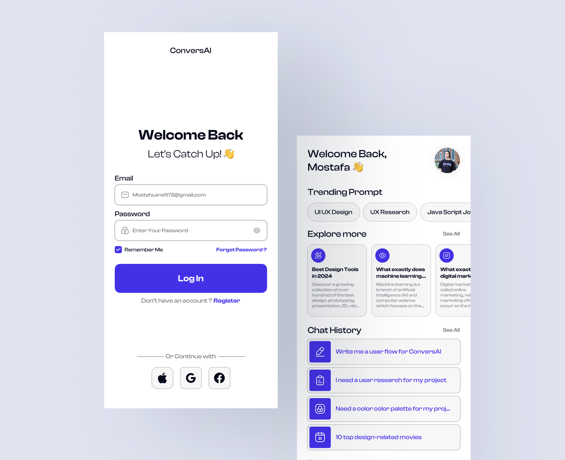 Convers Ai Chat bot ai animation clean ui interface mobile app mobile design motion motion graphics ui ux
