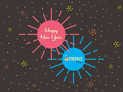 Happy New Year from Foxface Design 2024 fireworks happy new year illustration minimalist new year new years eve vector art vector illustration