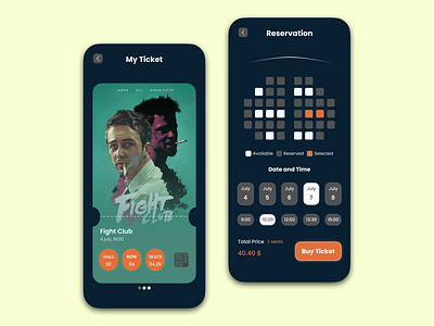 Cinema Ticket Booking booking branding cinema cinema booking cinema ticket fightclub graphic design movie ticket ticketbooking ui uiux