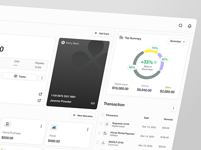 Mony - My Card Section Dashboard payment