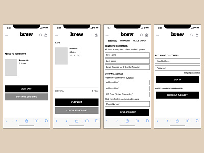 Wireframes for Potential Guest Checkout Flow