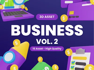 3D Business Illustration Vol. 2 3d 3d business 3d design 3d icon 3d illustration 3d laptop 3d money 3d rocket banking blender cartoon illustration low poly