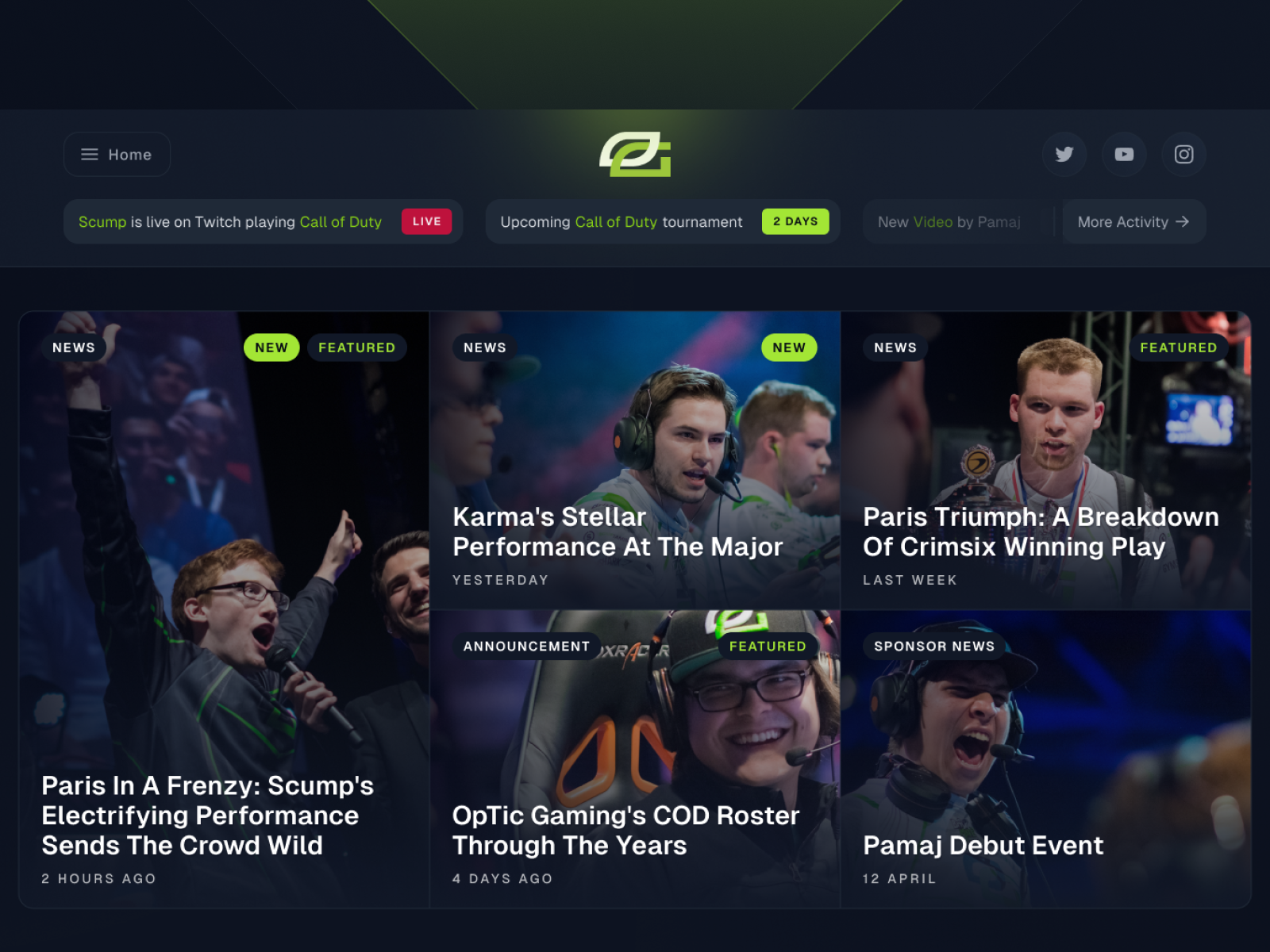 Example of Revisiting the OpTic Gaming Website