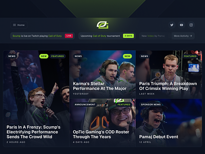 Revisiting the OpTic Gaming Website clan code esports gamer gaming matches matchup news roster schedule team ui website
