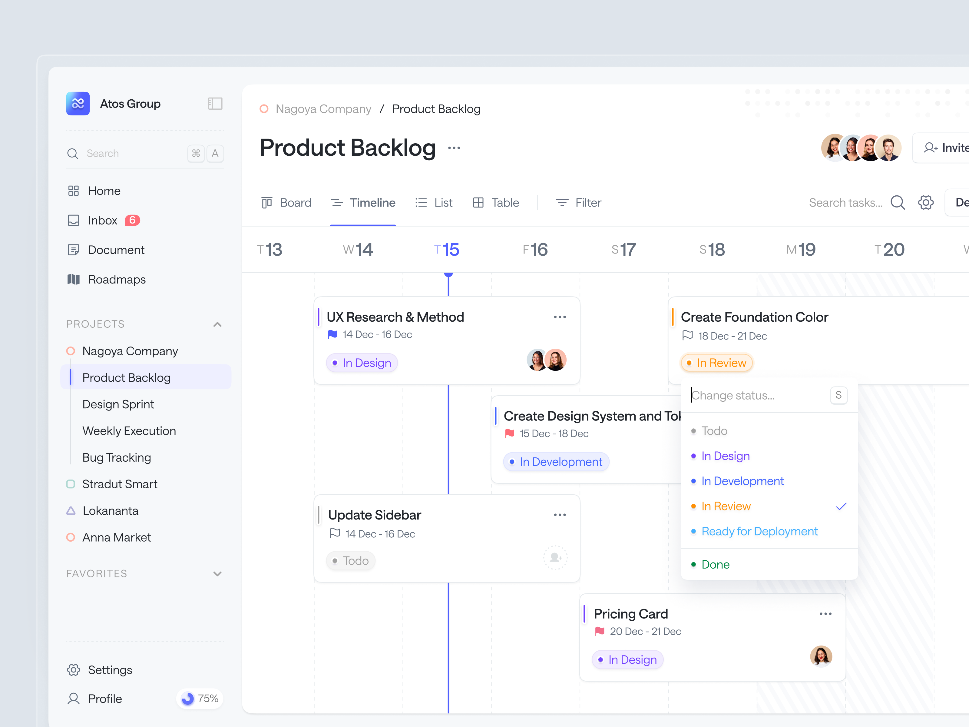 Atos - Task Management Dashboard activity dashboard card dashboard data dashboard digital product design product design project management roadmap saas saas design saas product sidebar task management task tracking taskflow team collaboration teamwork management tracking ui design web app