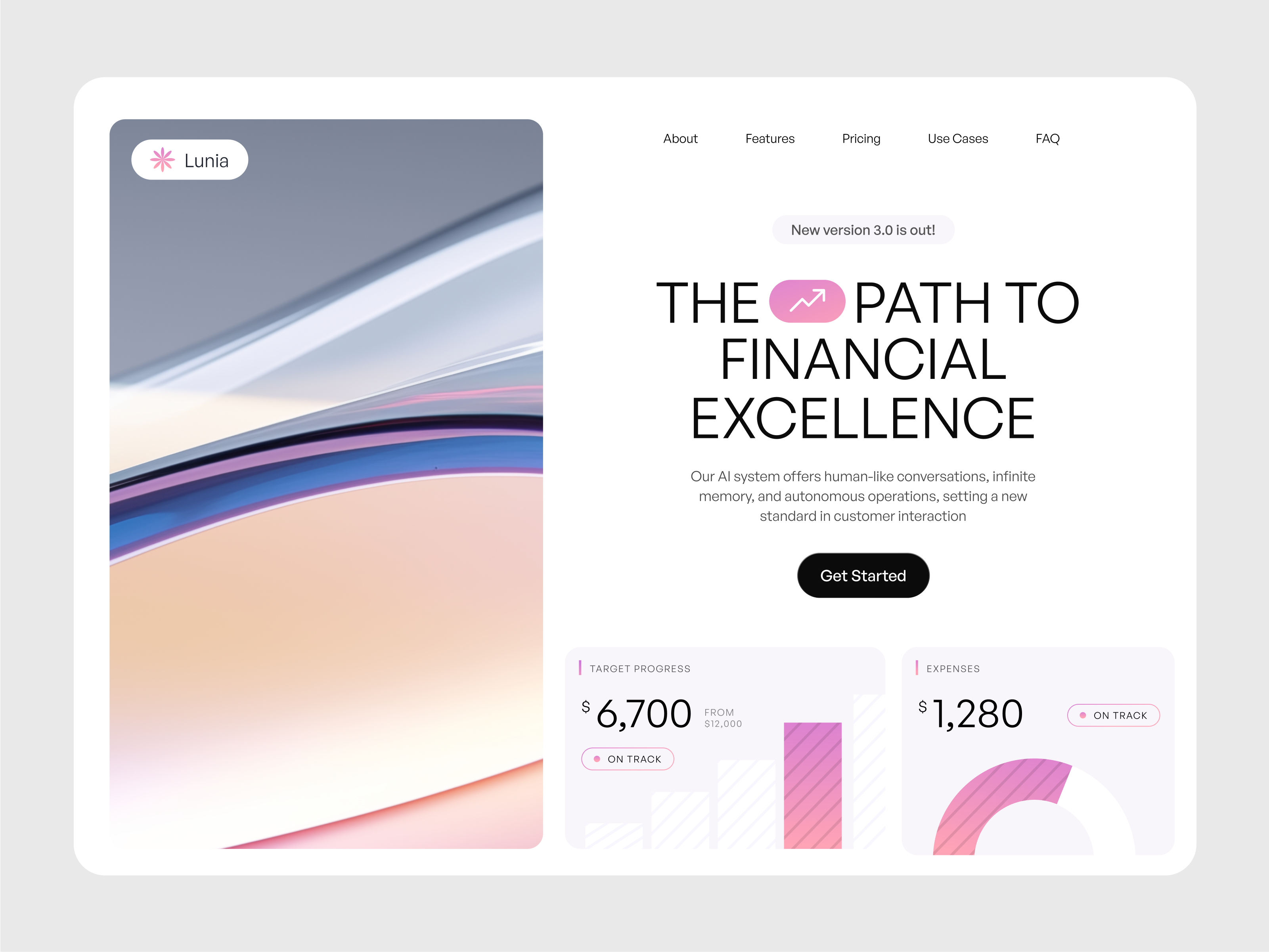 Lunia - Financial Platform 3d financial generative art landing page midjourney screen ui website website design