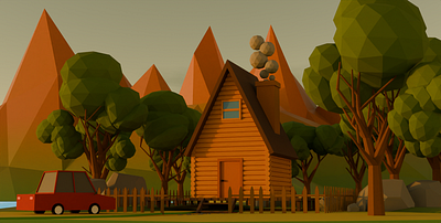 House in the Mountains 3d art 3d artwork 3d modeling art artwork environment house low poly arts lowpoly model