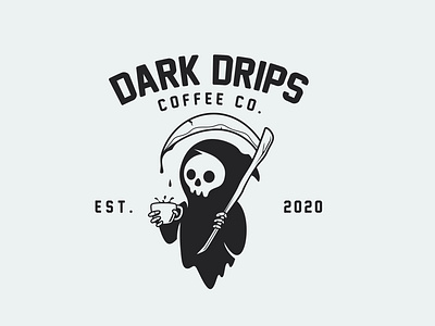 Reaper Coffee logo branding coffee drips graphic design logo playful reaper skull