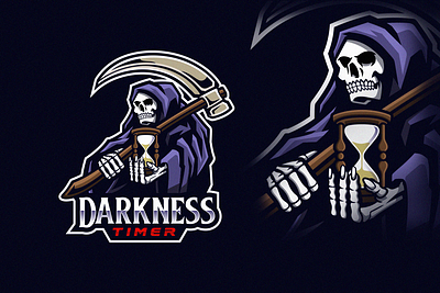 Darkness Timer brand branding character demon design esport esports logo graphic design grim reaper hourglass illustration logo mascot mascotlogo reaper scythe skeleton skull sport vector