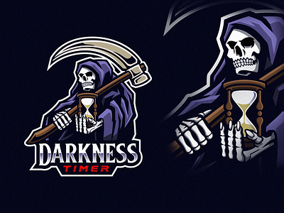 Darkness Timer brand branding character demon design esport esports logo graphic design grim reaper hourglass illustration logo mascot mascotlogo reaper scythe skeleton skull sport vector