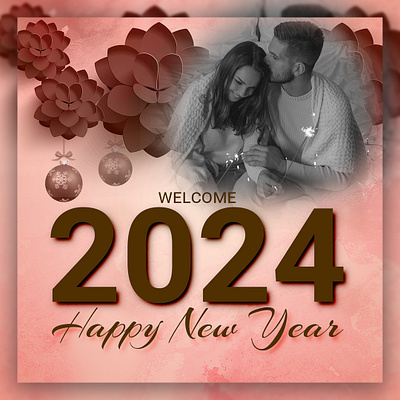 Happy New Year Social Media Post Design 2024 banner graphic design happy new year new year post social media