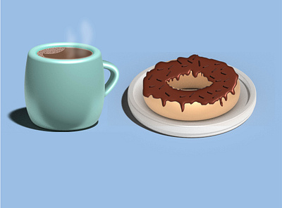 3D A cup of hot chocolate and melted chocolate donut 3d